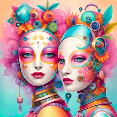 Digitale Kunst getiteld "Les jumelles" door Doron B, Origineel Kunstwerk, AI gegenereerde afbeelding