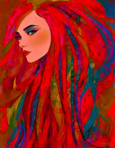 Arts numériques intitulée "Red hair girl" par Doron B, Œuvre d'art originale, Peinture numérique