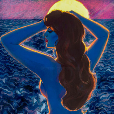 Digital Arts titled "Blue sunset girl" by Doron B, Original Artwork, Digital Painting