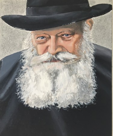 绘画 标题为“Rabbi de Loubavitch” 由Chalom Benitah, 原创艺术品, 丙烯 安装在木质担架架上