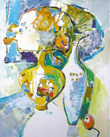 Картина под названием "НАТЮРМОРТ С БЕЛЫМ И…" - Dovnich Nata, Подлинное произведение искусства, Масло