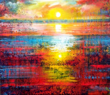 Malerei mit dem Titel "Sunset 02" von Valdemart, Original-Kunstwerk, Öl Auf Keilrahmen aus Holz montiert