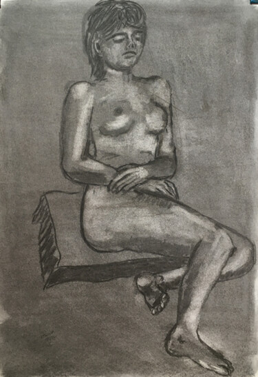 Drawing titled "Female seated nude…" by Simon Farnell, Original Artwork, Charcoal