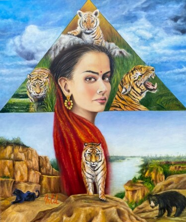 Painting titled "Conscience : l'Inde…" by Marie-Line Dromard, Original Artwork, Oil