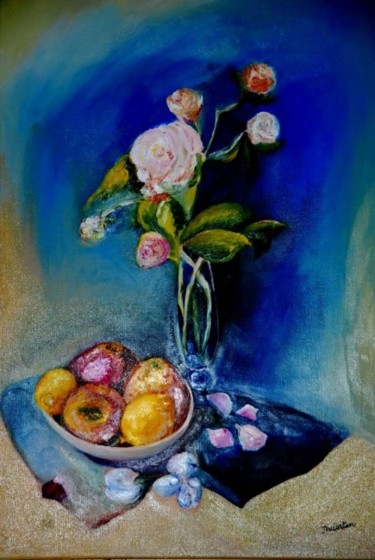 Malerei mit dem Titel "vase de fleurs" von Monique Ducarton, Original-Kunstwerk, Öl