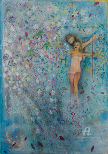 Malarstwo zatytułowany „Paradis fleuri” autorstwa Duc Evelyna, Oryginalna praca, Akryl Zamontowany na Drewniana rama noszy