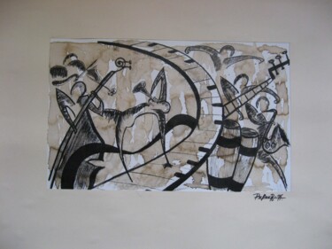Картина под названием "jazz fusionnelle" - Frédéric Dufour, Подлинное произведение искусства, Чернила