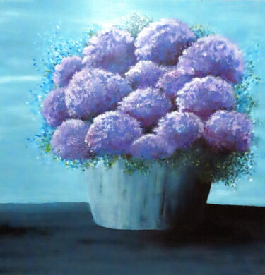 Painting titled "Hydrangea Cupcakes" by Dunc Ebedes, Original Artwork, Acrylic Mounted on Wood Stretcher frame