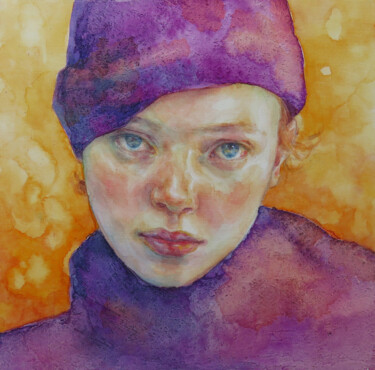 Painting titled "In purple" by Dunja Jung, Original Artwork, Watercolor