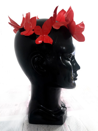 Sculpture titled "RED BUTTERFLY HEAD" by Ays Duo, Original Artwork, Plastic