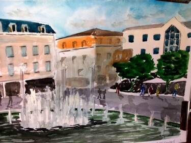 Malerei mit dem Titel "Fontaine" von Dupicard, Original-Kunstwerk, Aquarell