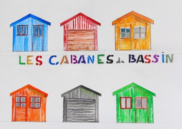 Schilderij getiteld "Les cabanes du Bass…" door Dupicard, Origineel Kunstwerk, Aquarel