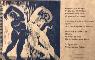 "Au palais des mirag…" başlıklı Baskıresim Catheri Duplaix tarafından, Orijinal sanat, Ksilografi Karton üzerine monte edilm…