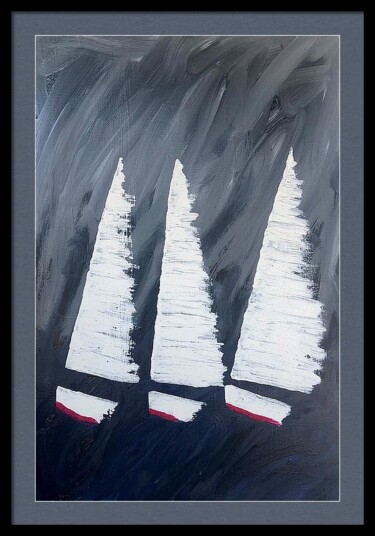 제목이 "Stormy Regatta"인 미술작품 Dutch Montana로, 원작, 기름 나무 들것 프레임에 장착됨