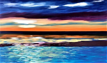 Pittura intitolato "Gulf Coast Sunset -…" da Dutch Montana, Opera d'arte originale, Olio Montato su Telaio per barella in le…