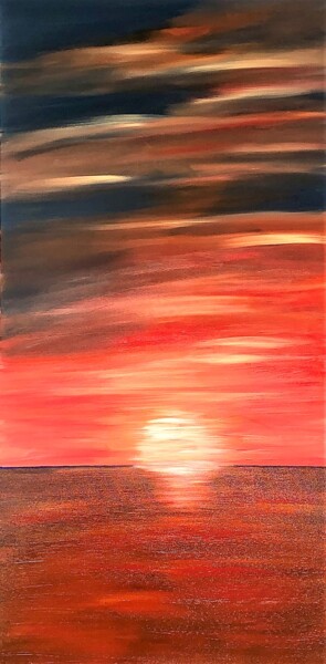 Painting titled "Winter Sunset" by Dutch Montana, Original Artwork, Oil Mounted on Wood Stretcher frame