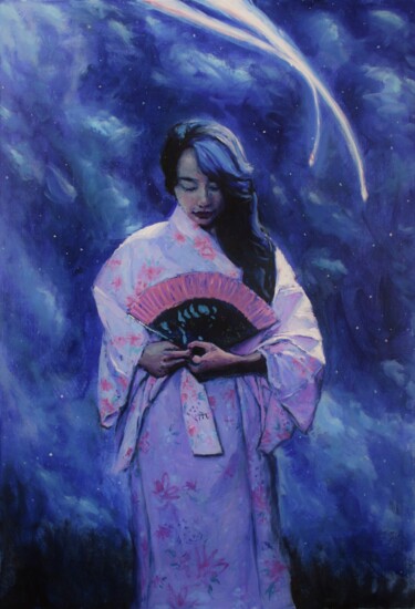 Peinture intitulée "La messagère du ciel" par Duy Tran, Œuvre d'art originale, Huile