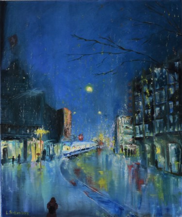 Картина под названием "rain in Zurich" - Lusie Schellenberg, Подлинное произведение искусства, Масло