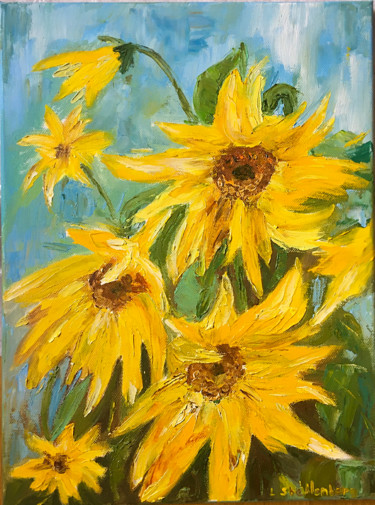 Malerei mit dem Titel "Sonnenblumen" von Lusie Schellenberg, Original-Kunstwerk, Öl