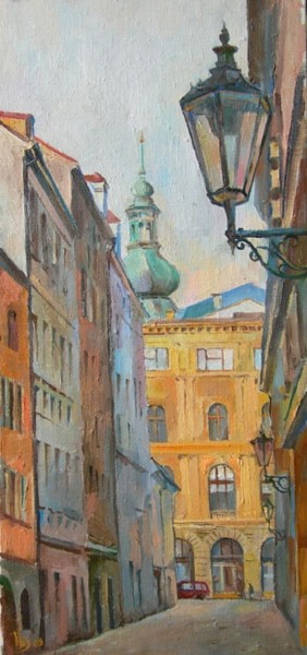 Painting titled "Прага.Улица V Kotzi…" by Dmitry Veltishchev, Original Artwork, Oil