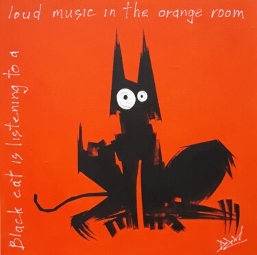 Schilderij getiteld "Black cat is listen…" door Dzm, Origineel Kunstwerk, Acryl