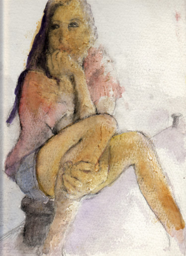 Malerei mit dem Titel "sitzende-dame.jpg" von Dzogaz, Original-Kunstwerk, Aquarell