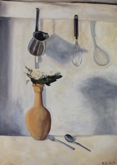 Картина под названием "Still Life - Kitchen" - Dzovig Arnelian, Подлинное произведение искусства, Масло