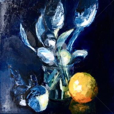 Malerei mit dem Titel "Argent et orange" von Eliane Boivin, Original-Kunstwerk, Öl