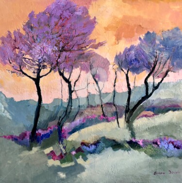 Painting titled "Bruyères sous le ve…" by Eliane Boivin, Original Artwork, Oil