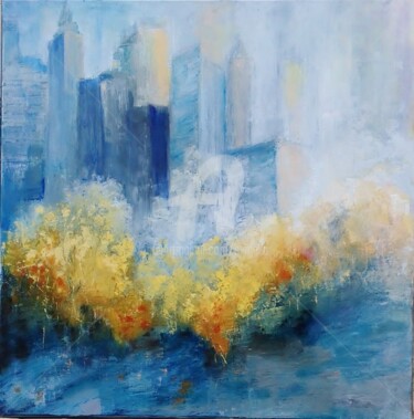 Peinture intitulée ""Central Parc" 80X80" par Eliane Boivin, Œuvre d'art originale, Huile