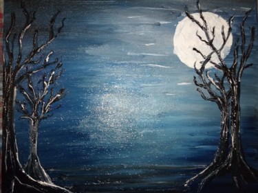 Peinture intitulée "Moonlit Night" par Eaka Srivastava, Œuvre d'art originale, Huile