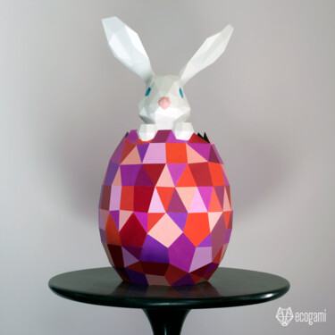 Sculpture titled "Lapin de Pâques en…" by Ecogami, Original Artwork, Paper