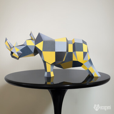 Sculpture titled "Sculpture de rhino…" by Ecogami, Original Artwork, Paper