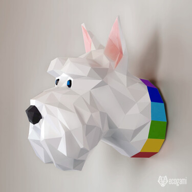 Sculpture titled "Tête de terrier Éco…" by Ecogami, Original Artwork, Paper