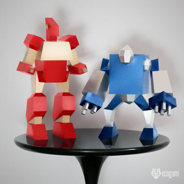 Skulptur mit dem Titel "Robots en papier" von Ecogami, Original-Kunstwerk, Papier
