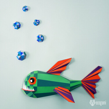 제목이 "Trophée poisson amu…"인 조형물 Ecogami로, 원작, 종이