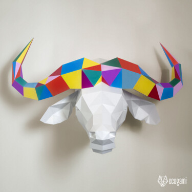 Sculpture titled "Trophée de buffle p…" by Ecogami, Original Artwork, Paper