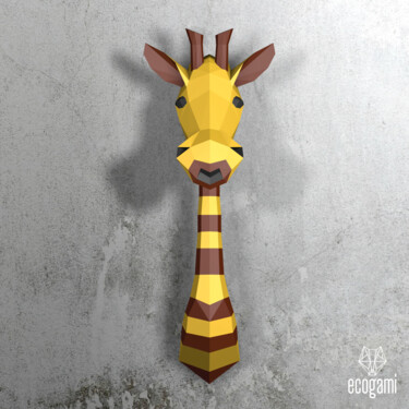 Γλυπτική με τίτλο "Trophée de girafe p…" από Ecogami, Αυθεντικά έργα τέχνης, Χαρτί