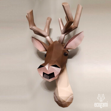 Sculpture intitulée "Trophée de cerf pap…" par Ecogami, Œuvre d'art originale, Papier