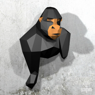 Sculpture intitulée "Gorille papercraft…" par Ecogami, Œuvre d'art originale, Papier
