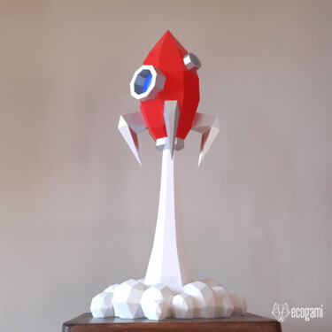 Sculpture intitulée "Sculpture de fusée…" par Ecogami, Œuvre d'art originale, Papier