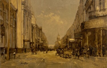 Peinture intitulée "Vue de rue à Moscou" par Ecole Russe, Œuvre d'art originale, Huile