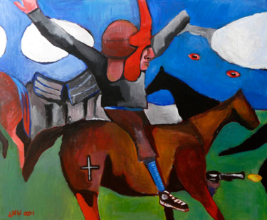 Картина под названием "Cavalier rouge" - Eddy Legrand, Подлинное произведение искусства, Акрил