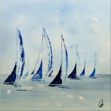 Painting titled "Sailboat Race II" by Edelgard Schroer, Original Artwork, Acrylic Mounted on Wood Stretcher frame