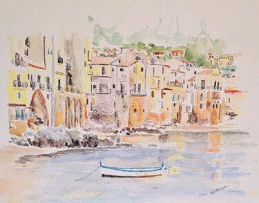 Peinture intitulée "Cefalu Sicily" par Edelweiss Cobblestone, Œuvre d'art originale, Aquarelle
