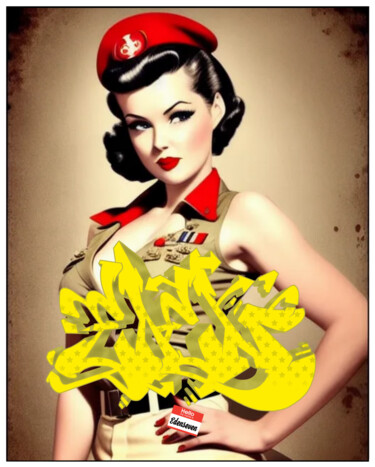 Digital Arts titled "Military girl" by Edenseven Graffiti Street Art, Original Artwork, Digital Painting Mounted on Other ri…