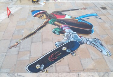 Painting titled "JO 2024 Le Skateboa…" by Edith Bos Boyer (EDITH DONC), Original Artwork, Acrylic