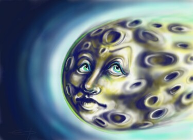 Digital Arts titled "240801 Lune" by Edith Bos Boyer (EDITH DONC), Original Artwork, Digital Painting