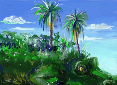 Digital Arts titled "240804 Croco'palm" by Edith Bos Boyer (EDITH DONC), Original Artwork, Digital Painting