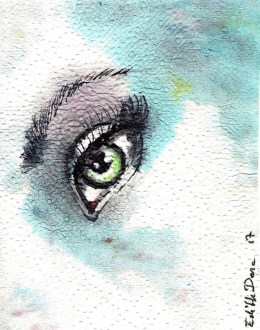Dessin intitulée "Mon oeil" par Edith Donc, Œuvre d'art originale, Encre